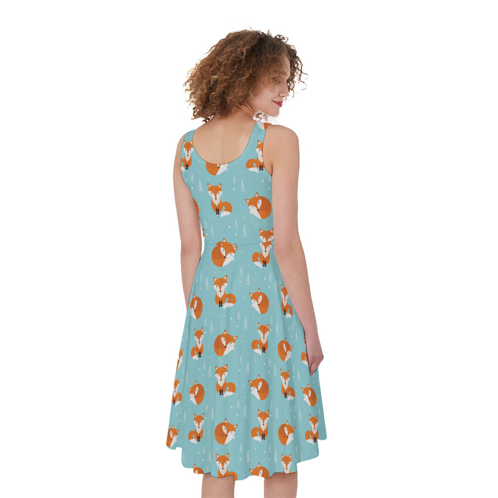 Winter Fox Pattern Print Women's Sleeveless Dress