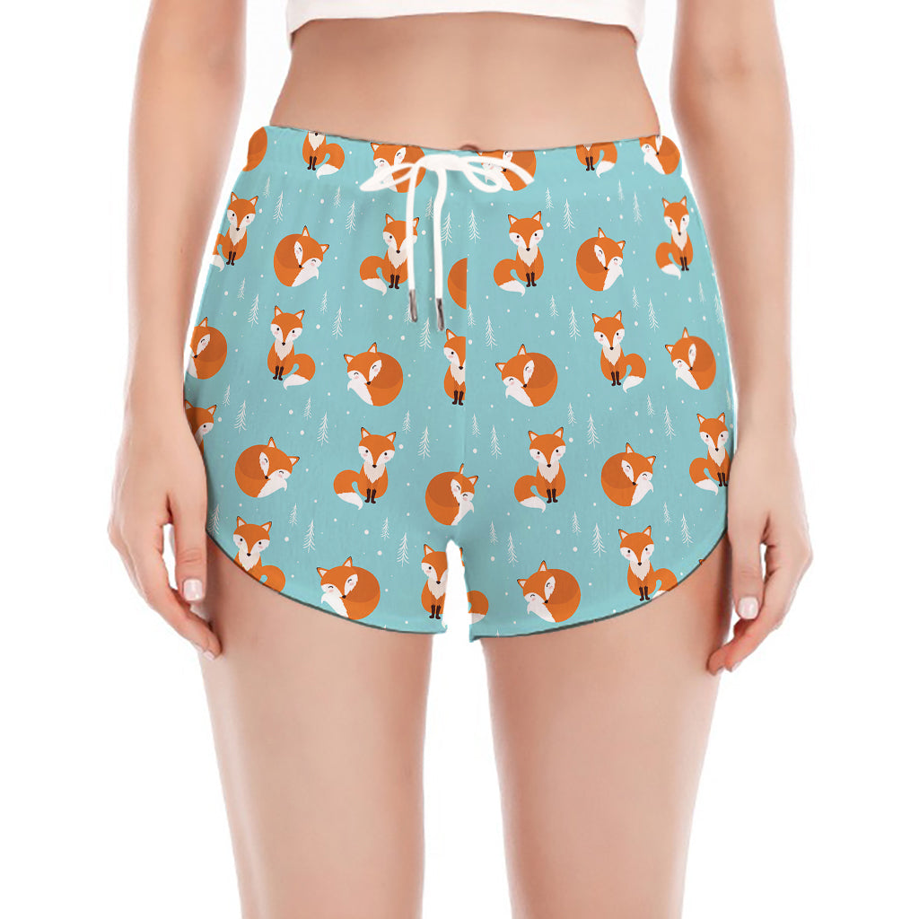 Winter Fox Pattern Print Women's Split Running Shorts