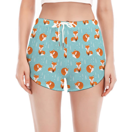 Winter Fox Pattern Print Women's Split Running Shorts