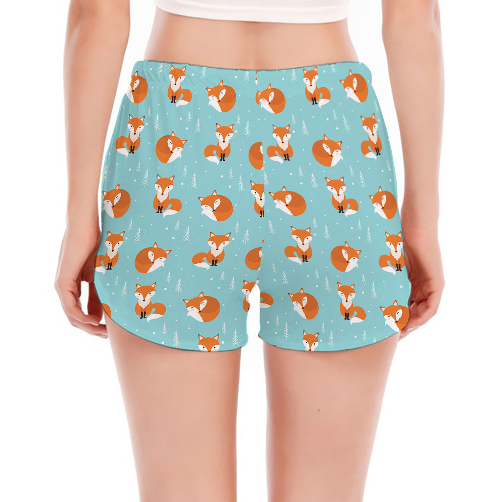 Winter Fox Pattern Print Women's Split Running Shorts