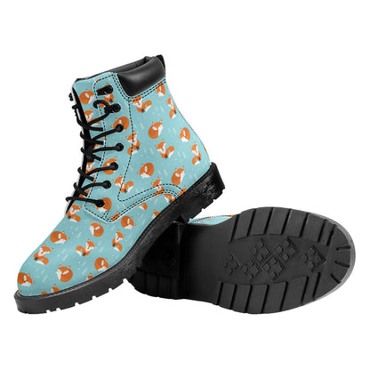 Winter Fox Pattern Print Work Boots