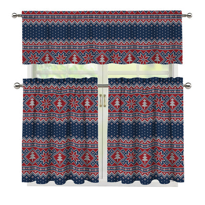 Winter Holiday Knitted Pattern Print 3 Piece Kitchen Curtains