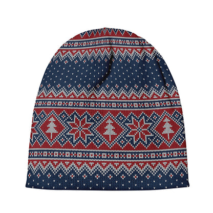 Winter Holiday Knitted Pattern Print Beanie