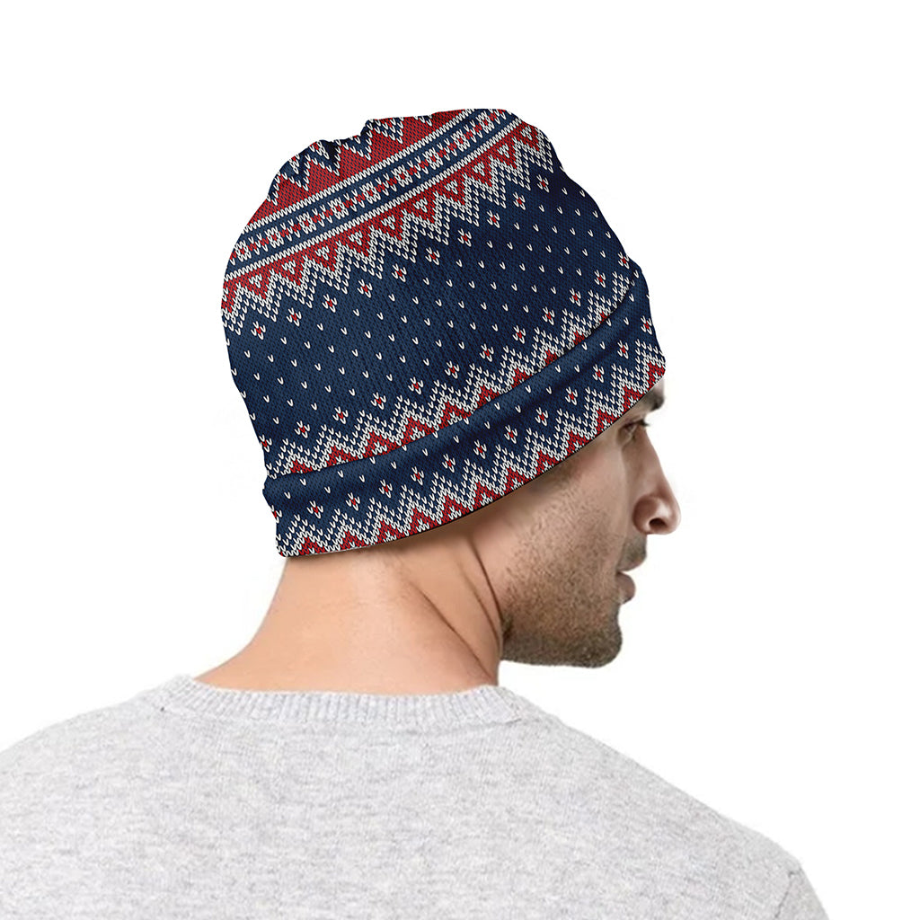 Winter Holiday Knitted Pattern Print Beanie
