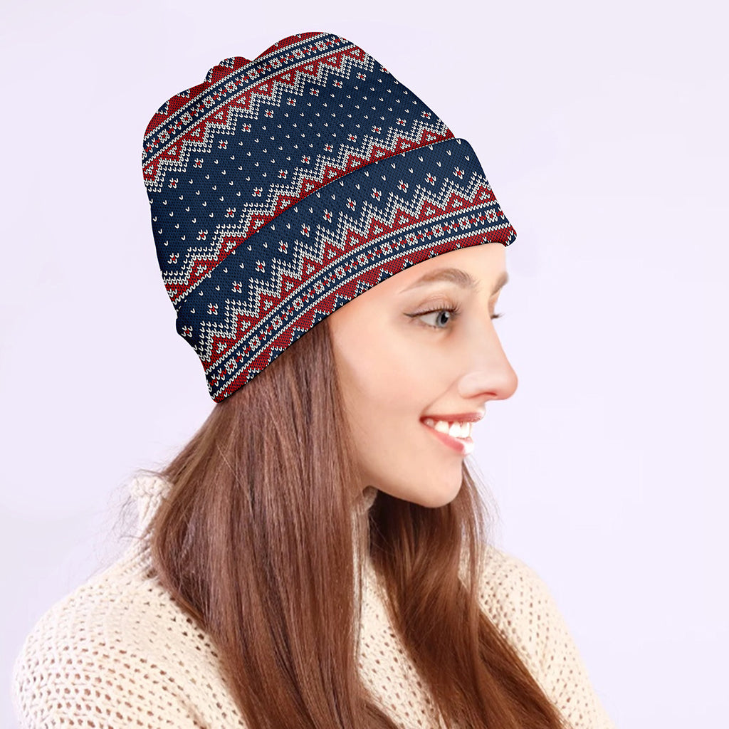 Winter Holiday Knitted Pattern Print Beanie