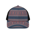 Winter Holiday Knitted Pattern Print Black Mesh Trucker Hat