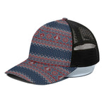 Winter Holiday Knitted Pattern Print Black Mesh Trucker Cap