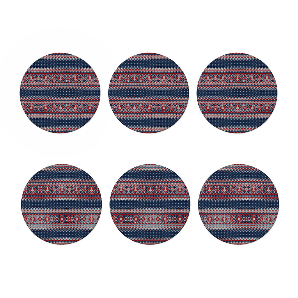 Winter Holiday Knitted Pattern Print Coaster Set