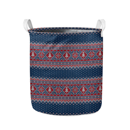 Winter Holiday Knitted Pattern Print Collapsible Laundry Basket