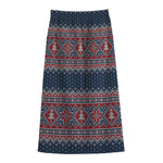 Winter Holiday Knitted Pattern Print Cotton Front Slit Maxi Skirt