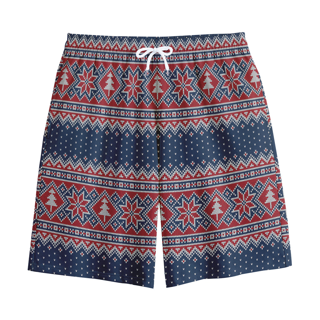 Winter Holiday Knitted Pattern Print Cotton Shorts