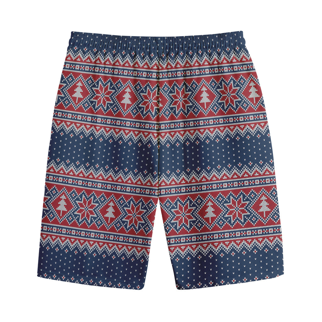 Winter Holiday Knitted Pattern Print Cotton Shorts