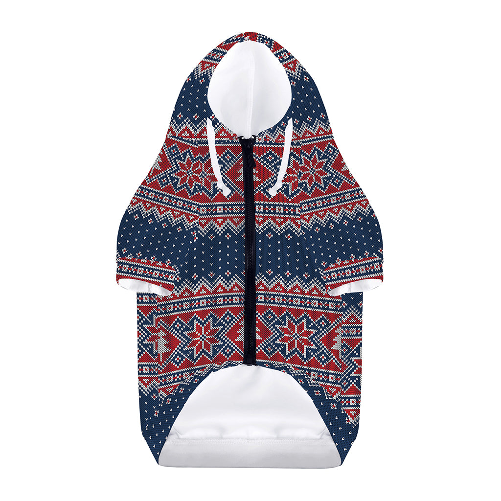 Winter Holiday Knitted Pattern Print Dog Zip Up Hoodie