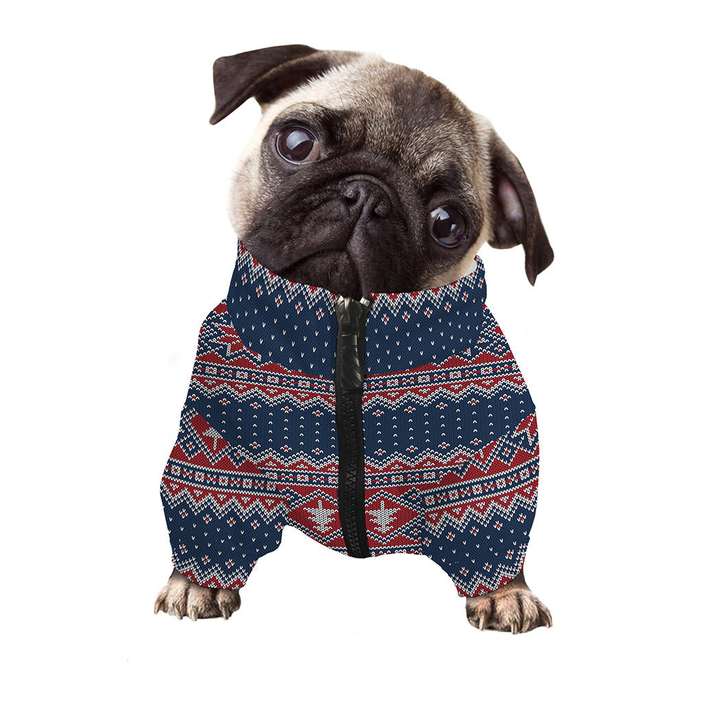 Winter Holiday Knitted Pattern Print Dog Zip Up Jacket