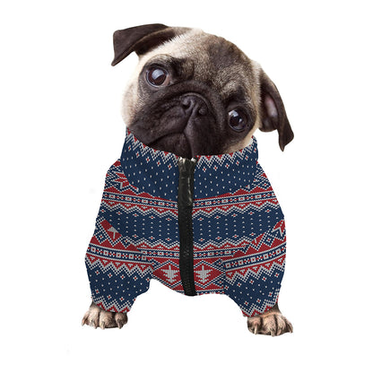 Winter Holiday Knitted Pattern Print Dog Zip Up Jacket