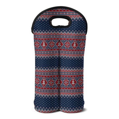 Winter Holiday Knitted Pattern Print Double Neoprene Wine Tote