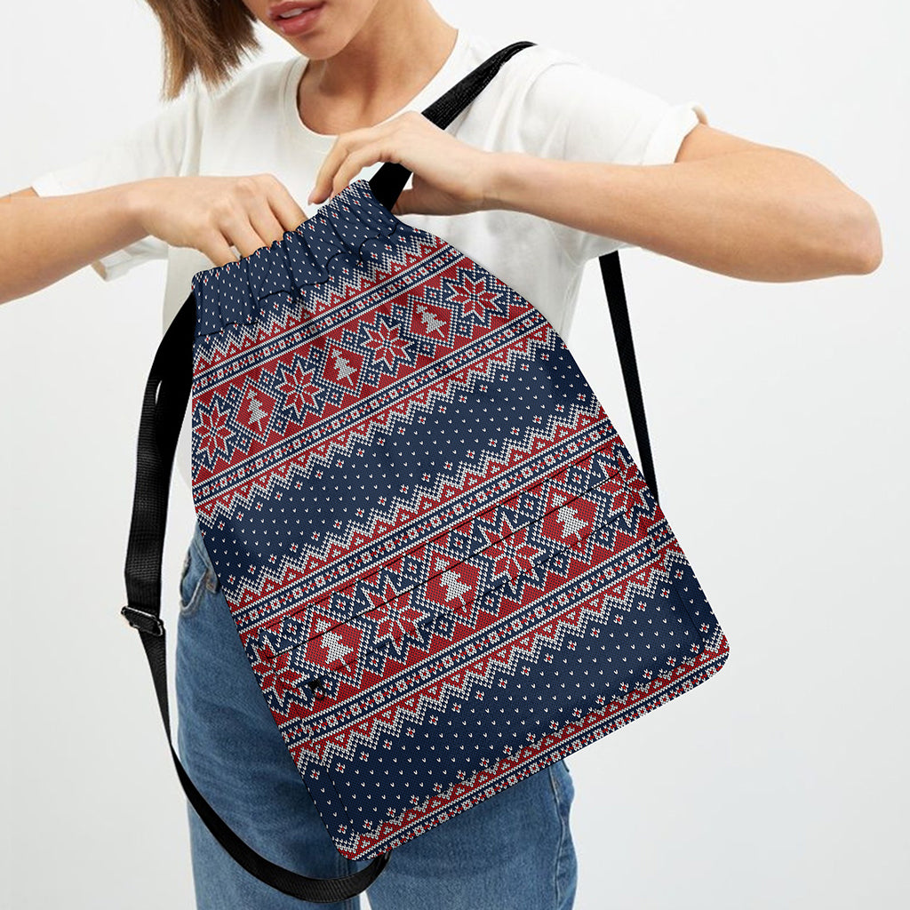 Winter Holiday Knitted Pattern Print Drawstring Backpack