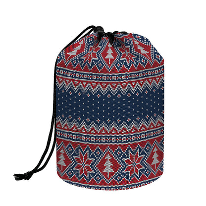 Winter Holiday Knitted Pattern Print Drawstring Makeup Bag