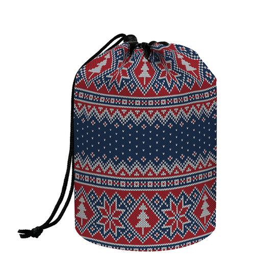 Winter Holiday Knitted Pattern Print Drawstring Makeup Bag
