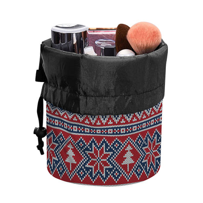 Winter Holiday Knitted Pattern Print Drawstring Makeup Bag