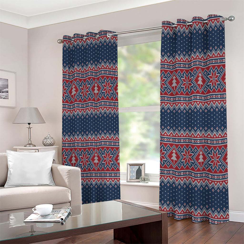 Winter Holiday Knitted Pattern Print Extra Wide Grommet Curtains