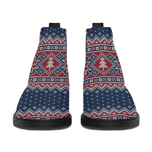 Winter Holiday Knitted Pattern Print Flat Ankle Boots