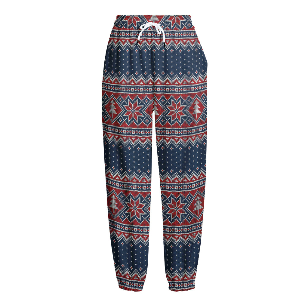 Winter Holiday Knitted Pattern Print Fleece Lined Knit Pants
