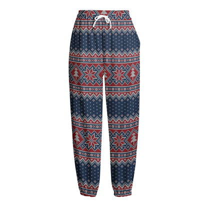Winter Holiday Knitted Pattern Print Fleece Lined Knit Pants