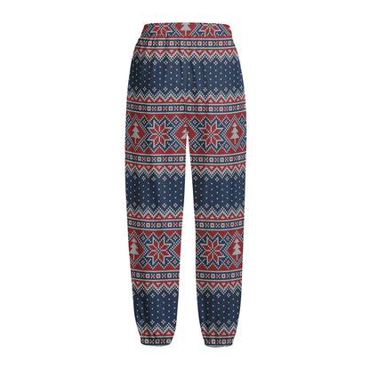 Winter Holiday Knitted Pattern Print Fleece Lined Knit Pants