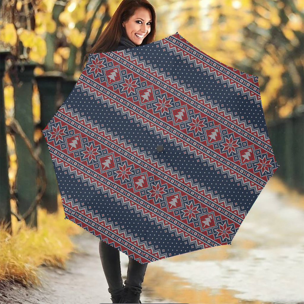 Winter Holiday Knitted Pattern Print Foldable Umbrella