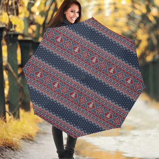 Winter Holiday Knitted Pattern Print Foldable Umbrella