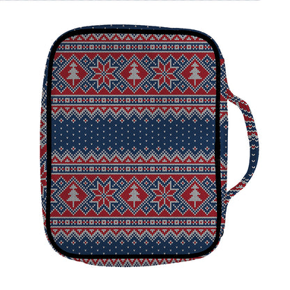 Winter Holiday Knitted Pattern Print Front Pocket Bible Bag