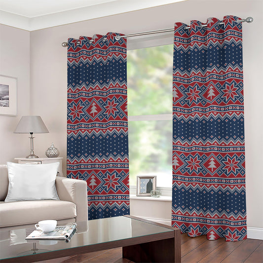 Winter Holiday Knitted Pattern Print Grommet Curtains
