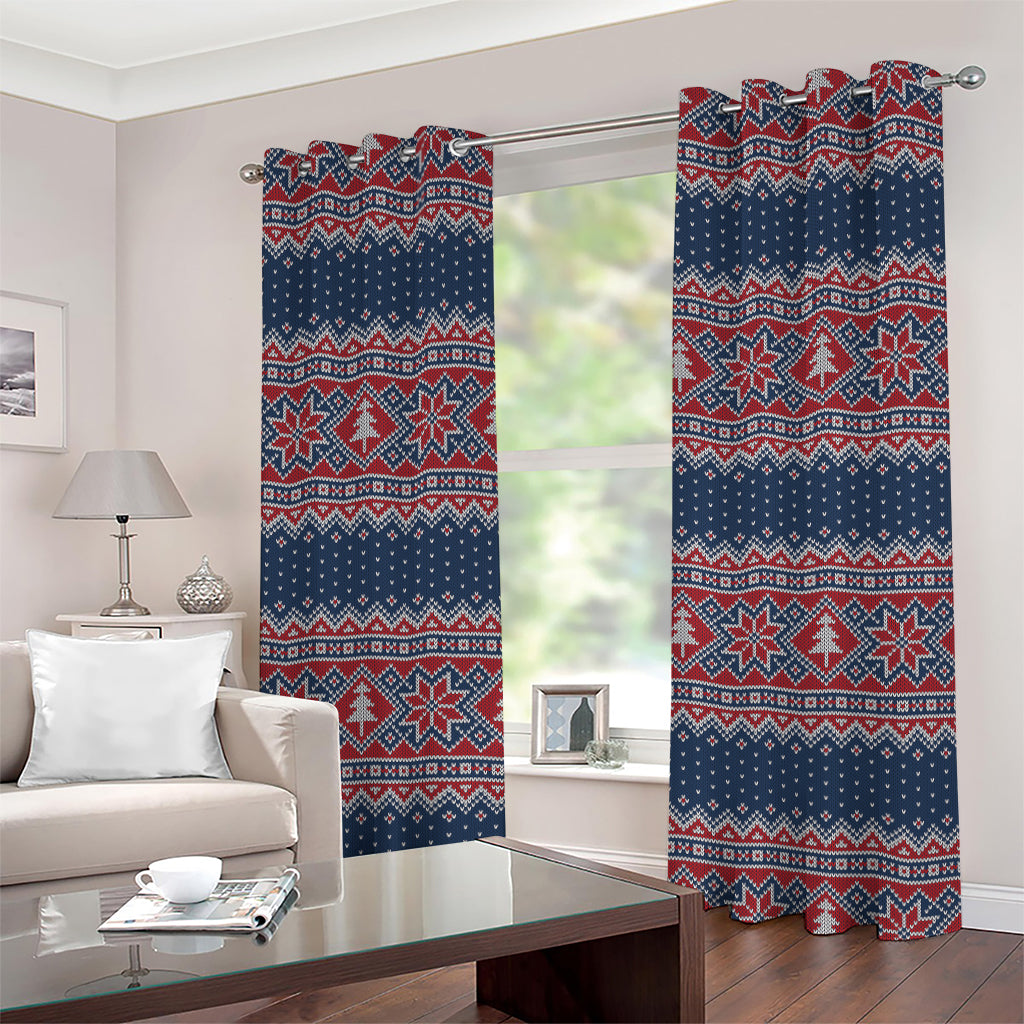 Winter Holiday Knitted Pattern Print Grommet Curtains