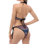 Winter Holiday Knitted Pattern Print Halter Scoop Tie Side Bikini