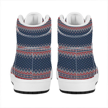 Winter Holiday Knitted Pattern Print High Top Leather Sneakers