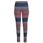 Winter Holiday Knitted Pattern Print High-Waisted Pocket Leggings