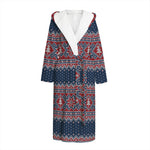 Winter Holiday Knitted Pattern Print Hooded Bathrobe