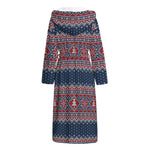 Winter Holiday Knitted Pattern Print Hooded Bathrobe