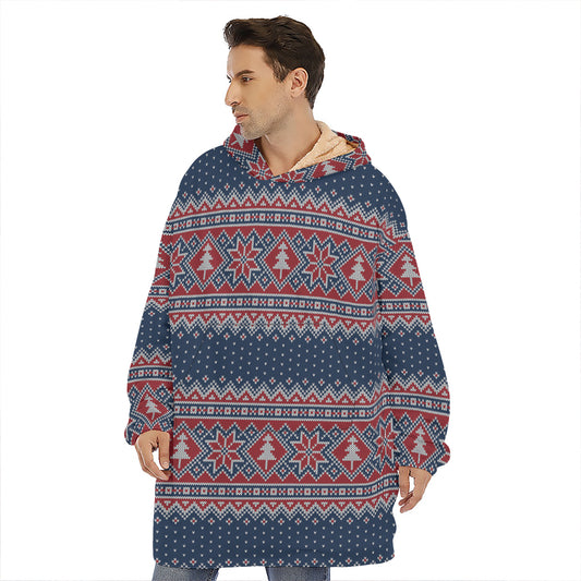 Winter Holiday Knitted Pattern Print Hoodie Blanket