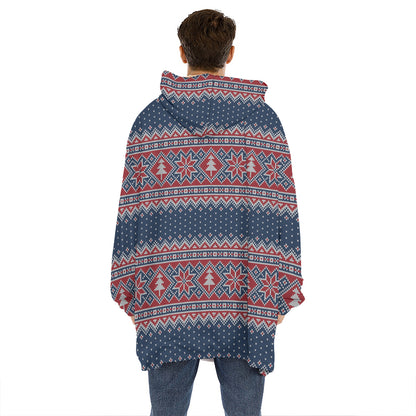 Winter Holiday Knitted Pattern Print Hoodie Blanket