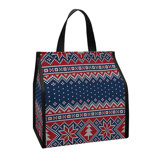 Winter Holiday Knitted Pattern Print Insulated Lunch Tote