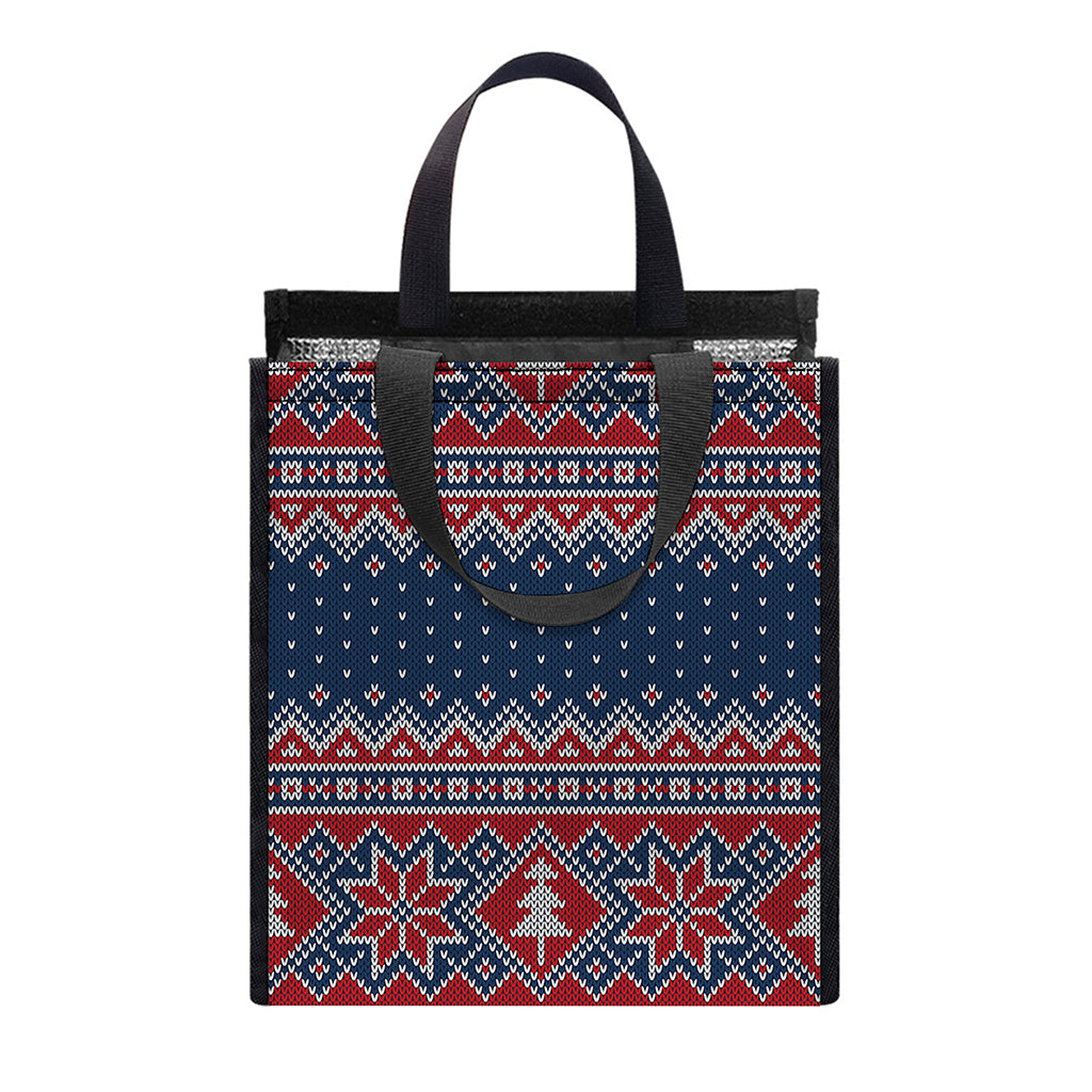 Winter Holiday Knitted Pattern Print Insulated Lunch Tote