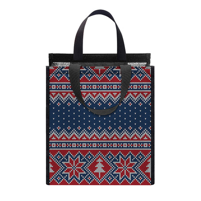 Winter Holiday Knitted Pattern Print Insulated Lunch Tote