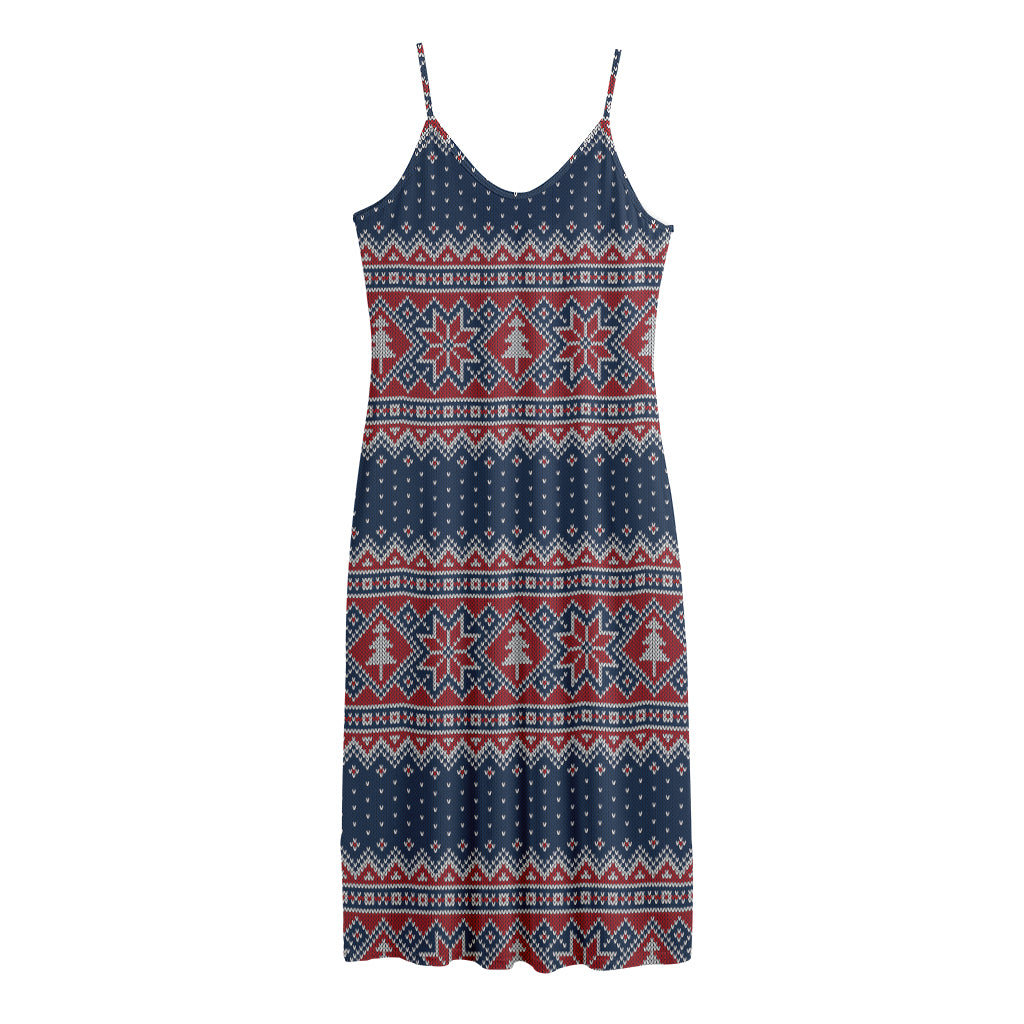 Winter Holiday Knitted Pattern Print Jersey Midi Cami Dress