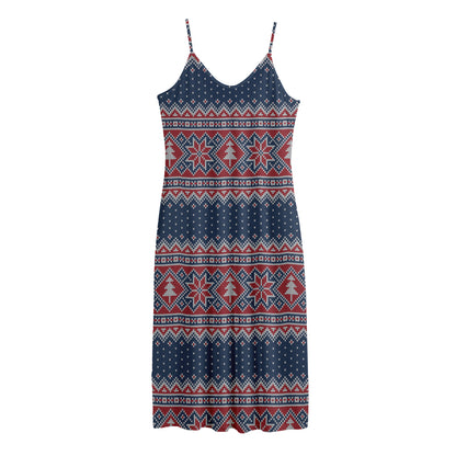Winter Holiday Knitted Pattern Print Jersey Midi Cami Dress