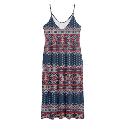 Winter Holiday Knitted Pattern Print Jersey Midi Cami Dress