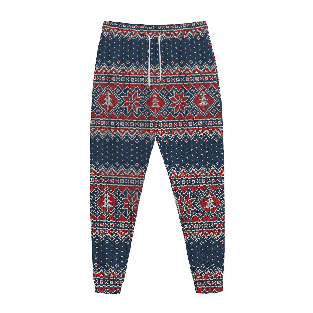 Winter Holiday Knitted Pattern Print Jogger Pants