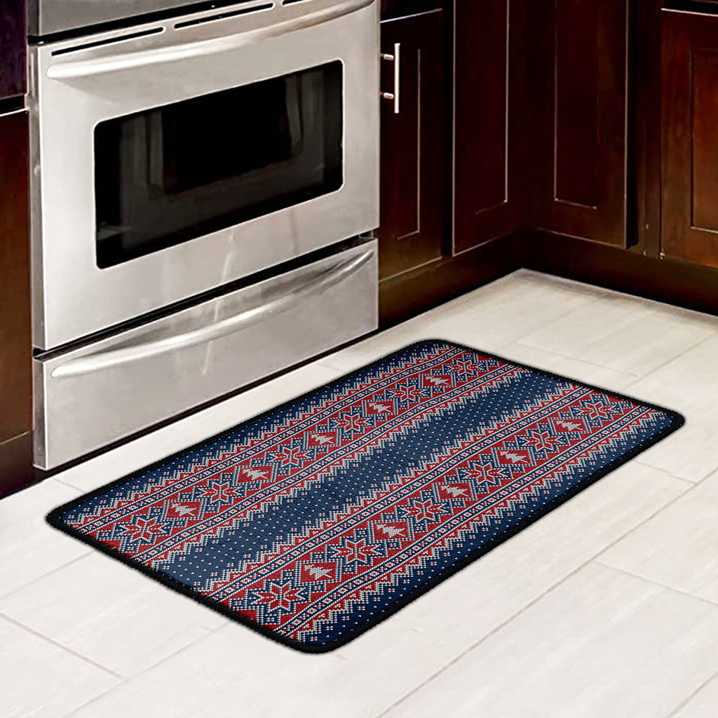 Winter Holiday Knitted Pattern Print Kitchen Mat