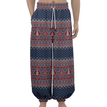 Winter Holiday Knitted Pattern Print Lantern Pants